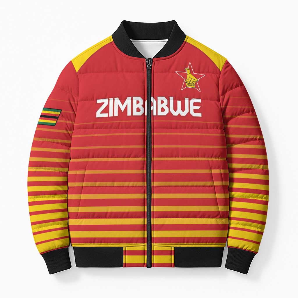 Custom Zimbabwe Cricket Bomber Puffer Jacket Go Chevrons Go