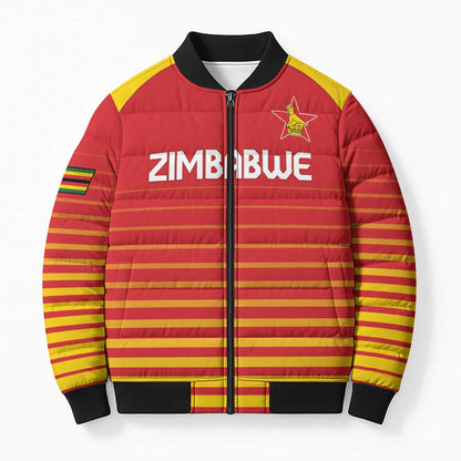 Custom Zimbabwe Cricket Bomber Puffer Jacket Go Chevrons Go