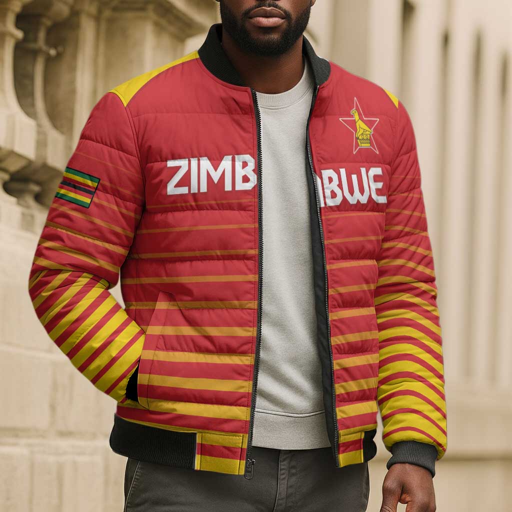 Custom Zimbabwe Cricket Bomber Puffer Jacket Go Chevrons Go