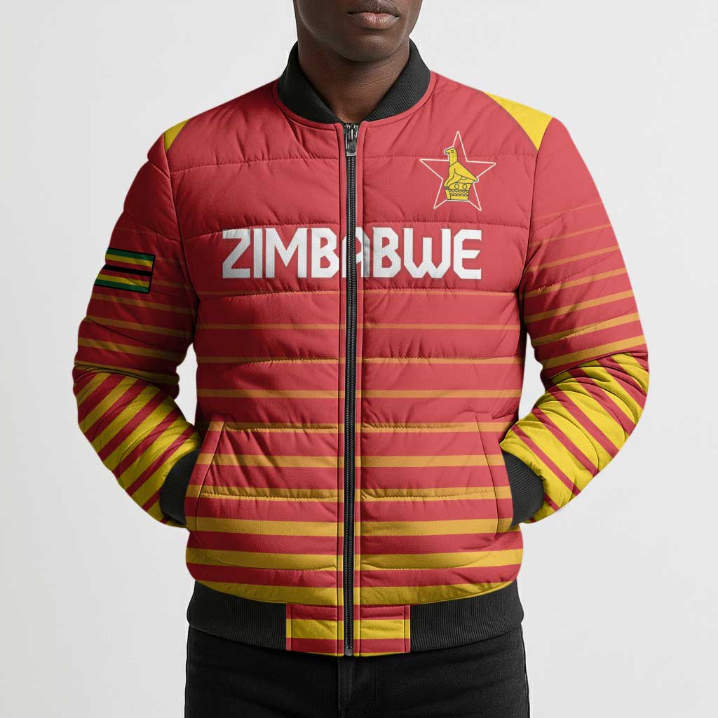 Custom Zimbabwe Cricket Bomber Puffer Jacket Go Chevrons Go
