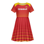 Custom Zimbabwe Cricket Kid Short Sleeve Dress Come On Chevrons - African Pride
