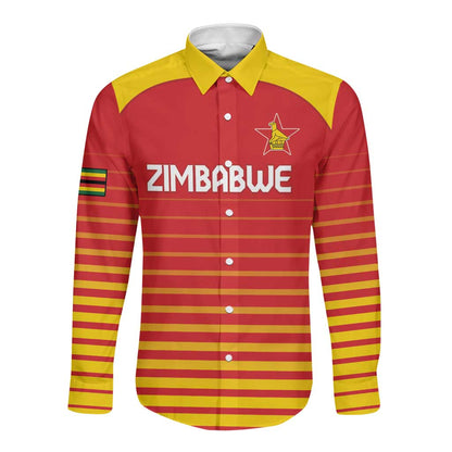 Custom Zimbabwe Cricket Long Sleeve Button Shirt Come On Chevrons - African Pride