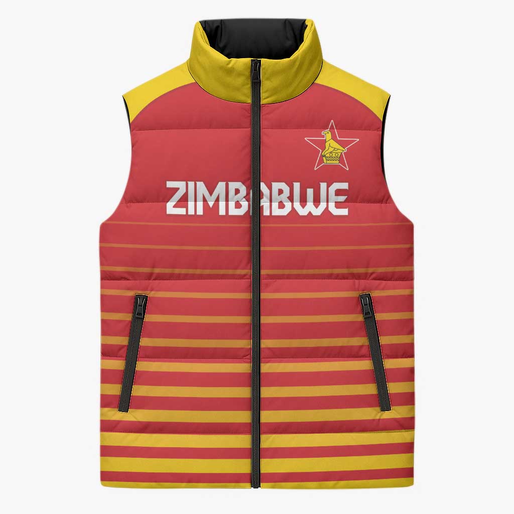 Custom Zimbabwe Cricket Sleeveless Puffer Jacket Go Chevrons Go