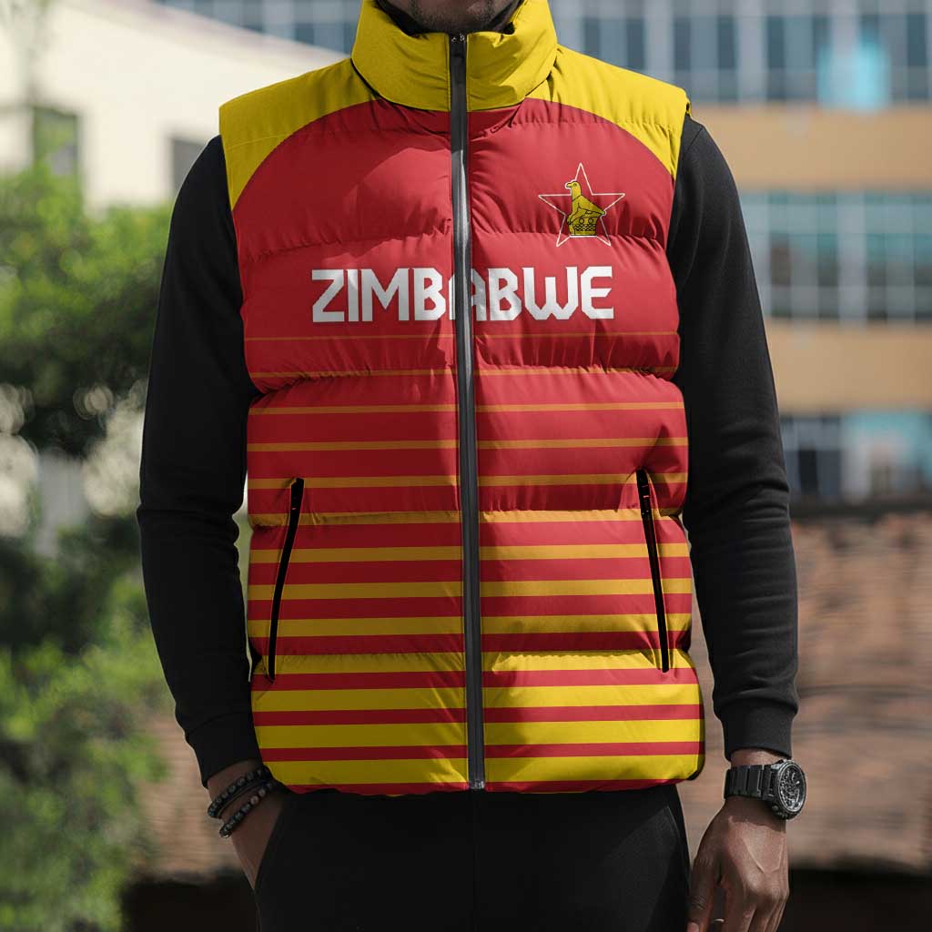 Custom Zimbabwe Cricket Sleeveless Puffer Jacket Go Chevrons Go