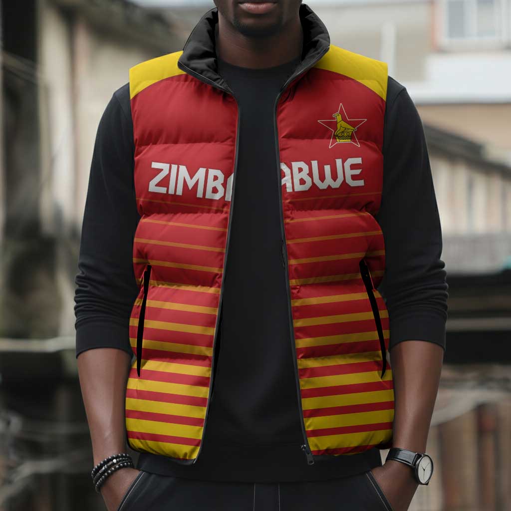 Custom Zimbabwe Cricket Sleeveless Puffer Jacket Go Chevrons Go