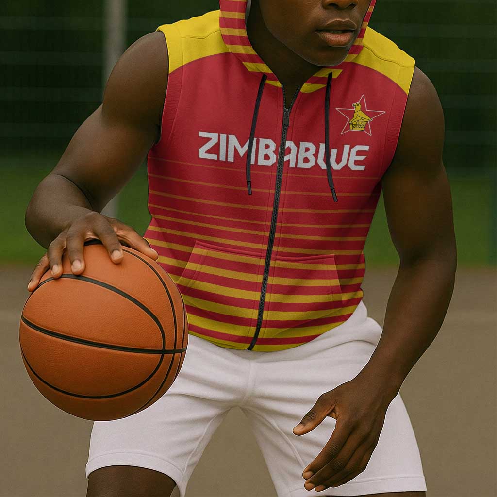 Custom Zimbabwe Cricket Sleeveless Zip Hoodie Come On Chevrons - African Pride