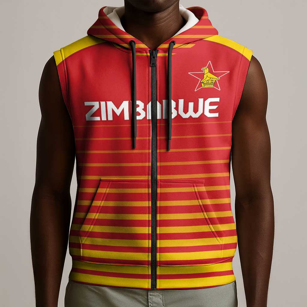 Custom Zimbabwe Cricket Sleeveless Zip Hoodie Come On Chevrons - African Pride