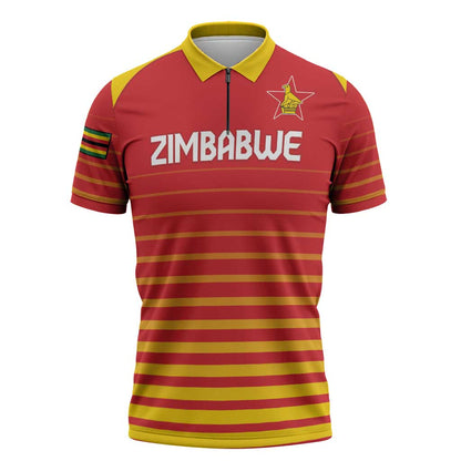 Custom Zimbabwe Cricket Zipper Polo Shirt Go Chevrons Go
