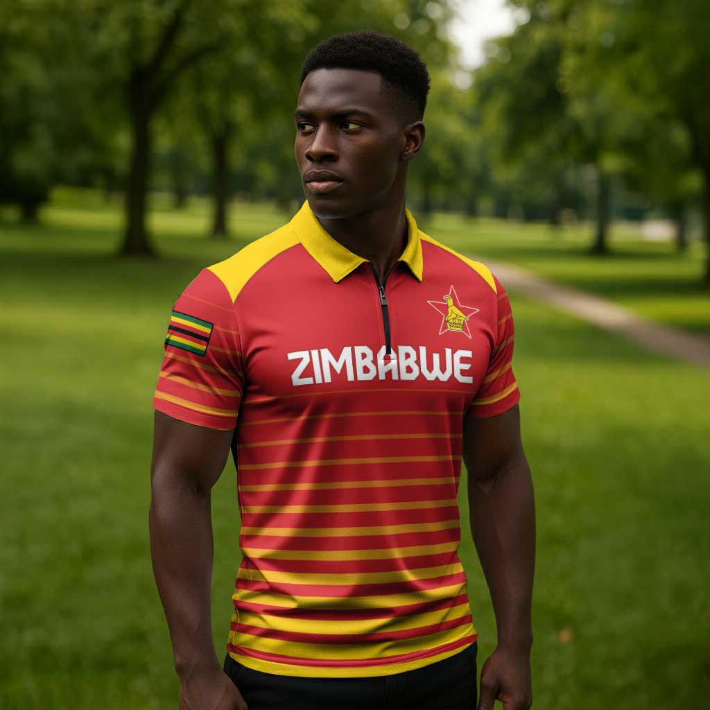 Custom Zimbabwe Cricket Zipper Polo Shirt Go Chevrons Go