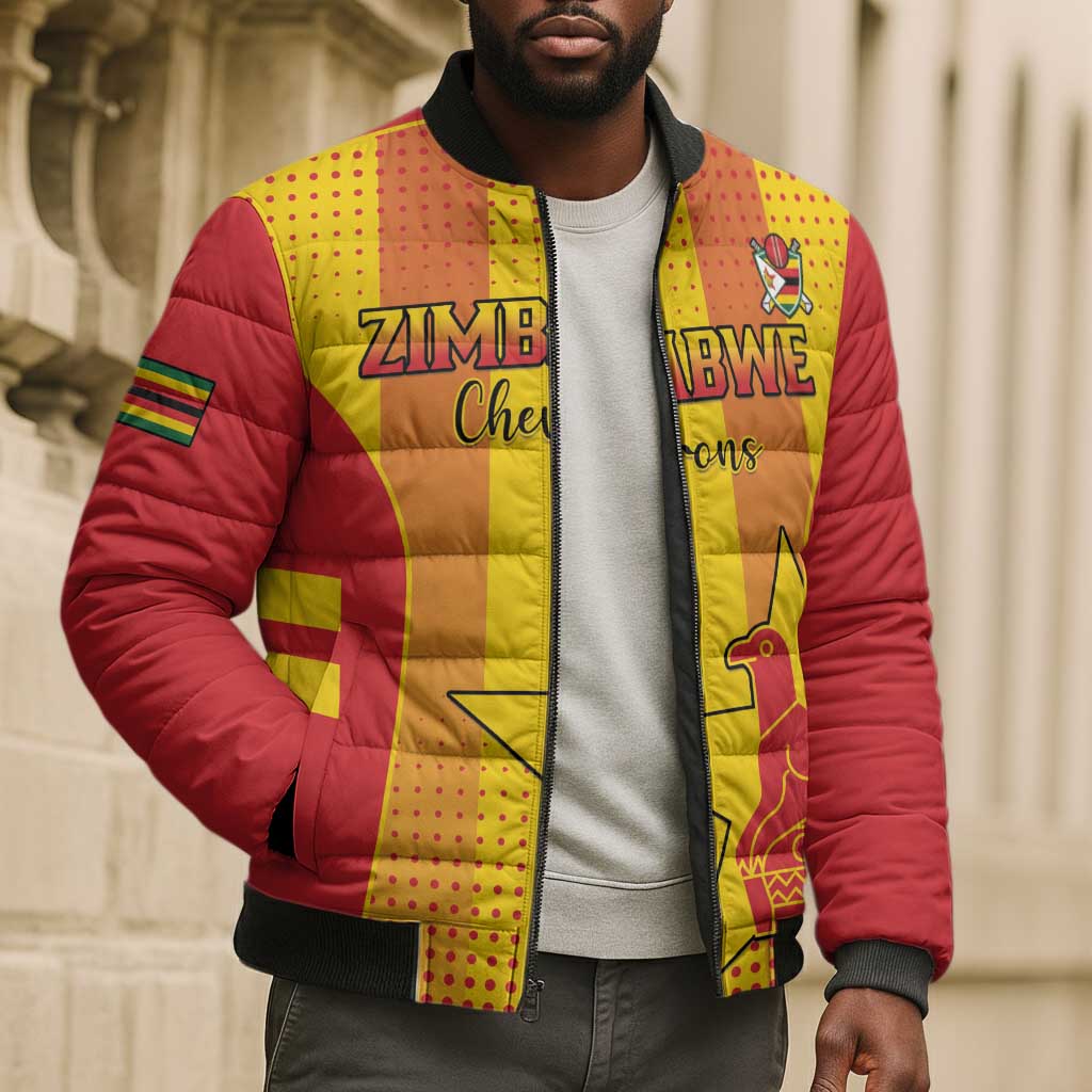 Custom Zimbabwe Cricket Bomber Puffer Jacket Go Champions