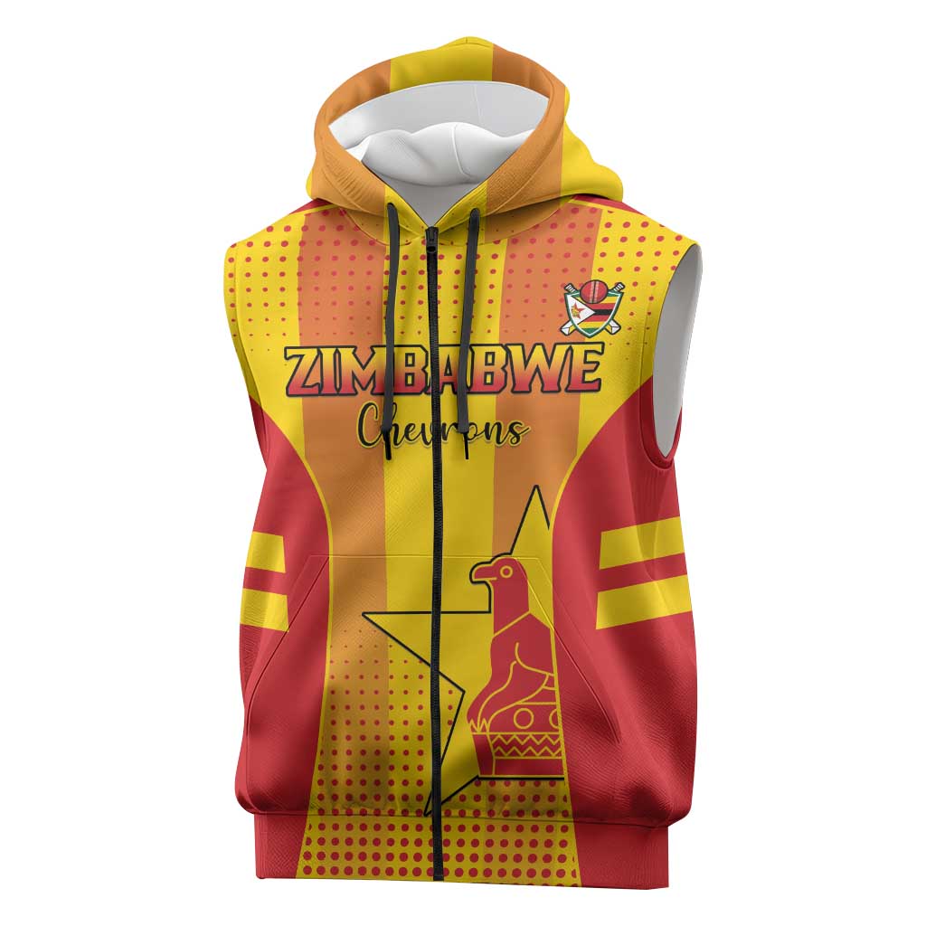 Custom Zimbabwe Cricket Sleeveless Zip Hoodie Sporty Style - African Pride