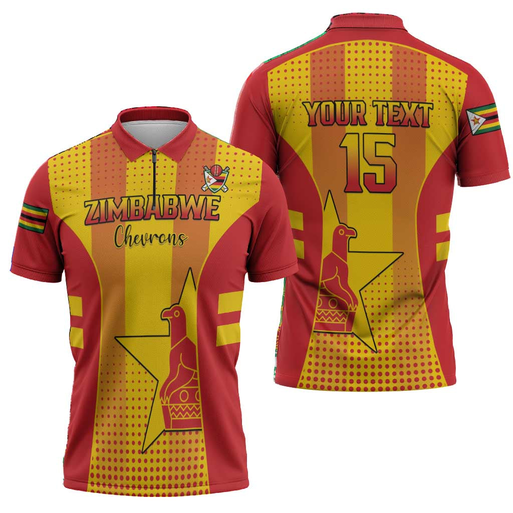 Custom Zimbabwe Cricket Zipper Polo Shirt Go Champions