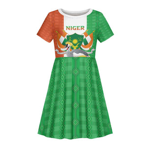 Afro Niger Sannu Kid Short Sleeve Dress Coat Of Arms - African Pattern