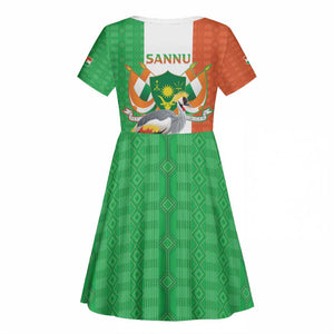 Afro Niger Sannu Kid Short Sleeve Dress Coat Of Arms - African Pattern