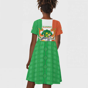 Afro Niger Sannu Kid Short Sleeve Dress Coat Of Arms - African Pattern