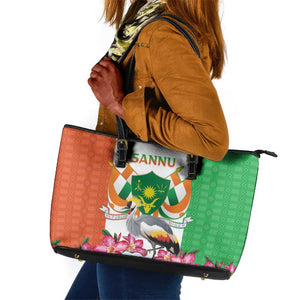 Afro Niger Sannu Leather Tote Bag Coat Of Arms - African Pattern