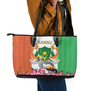 Afro Niger Sannu Leather Tote Bag Coat Of Arms - African Pattern