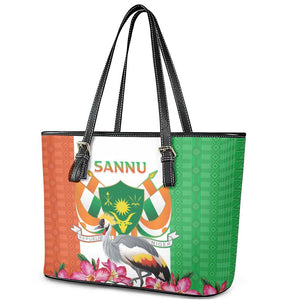 Afro Niger Sannu Leather Tote Bag Coat Of Arms - African Pattern