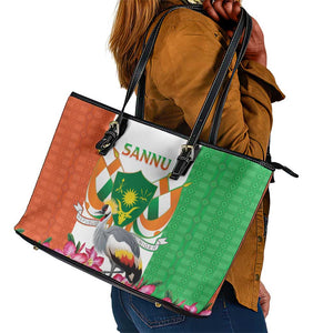 Afro Niger Sannu Leather Tote Bag Coat Of Arms - African Pattern