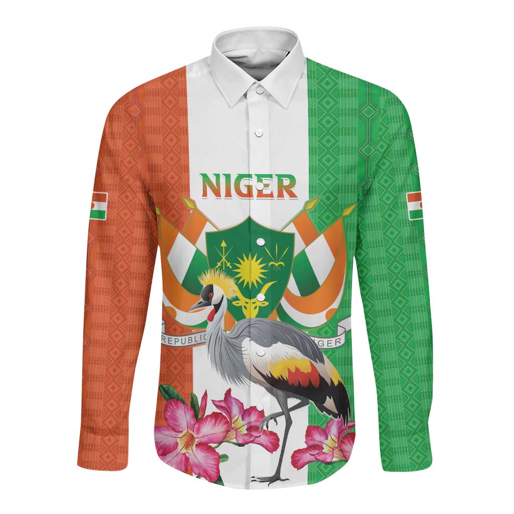 Afro Niger Sannu Long Sleeve Button Shirt Coat Of Arms - African Pattern