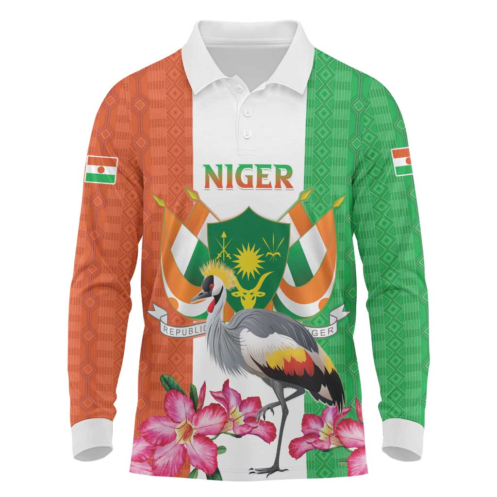 Afro Niger Sannu Long Sleeve Polo Shirt Coat Of Arms - African Pattern