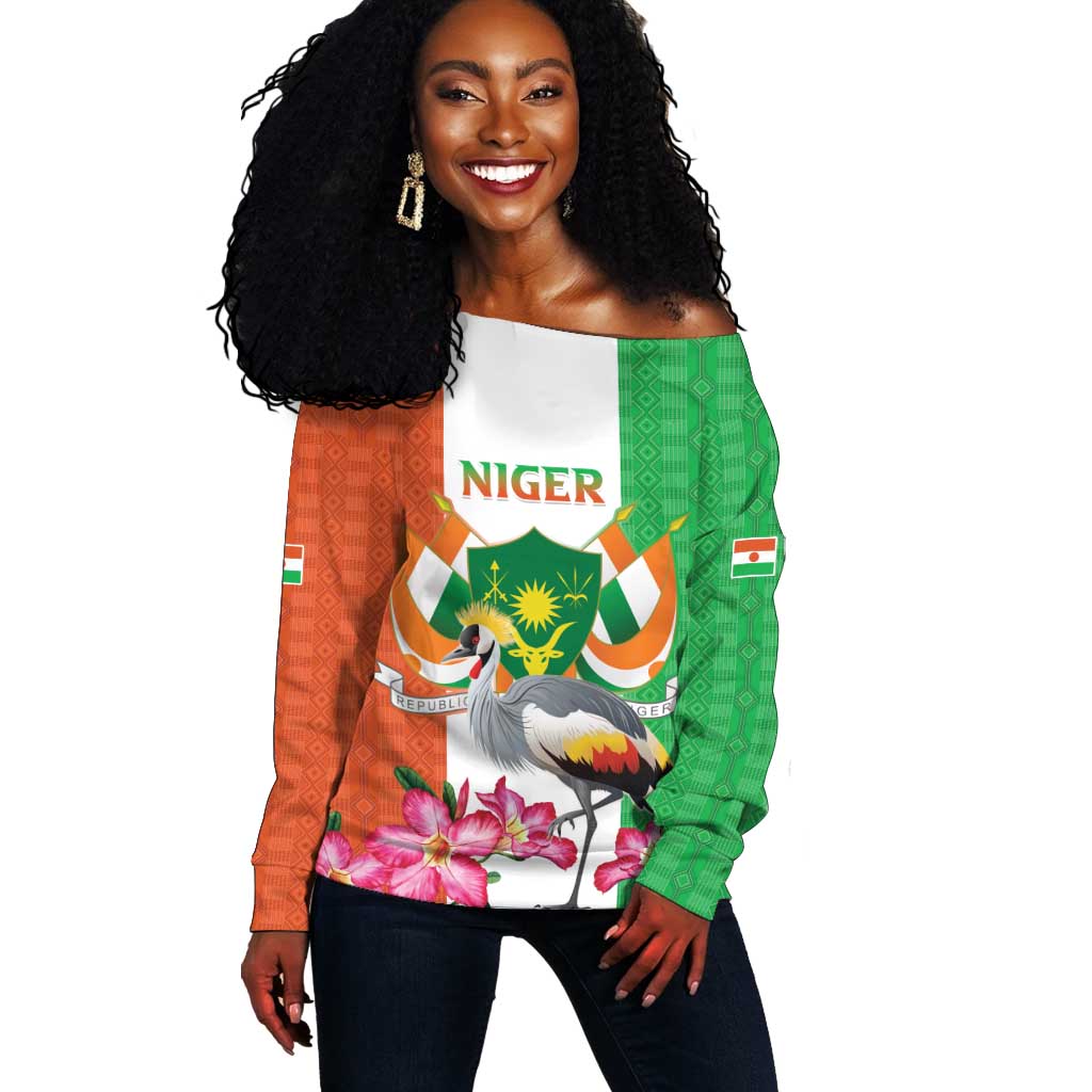 Afro Niger Sannu Off Shoulder Sweater Coat Of Arms - African Pattern