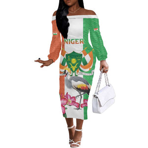 Afro Niger Sannu Off The Shoulder Long Sleeve Dress Coat Of Arms - African Pattern