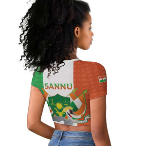 Afro Niger Sannu Raglan Cropped T shirt Coat Of Arms - African Pattern