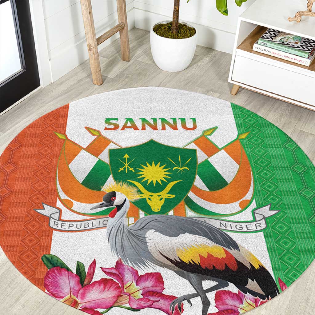 Afro Niger Sannu Round Carpet Coat Of Arms - African Pattern