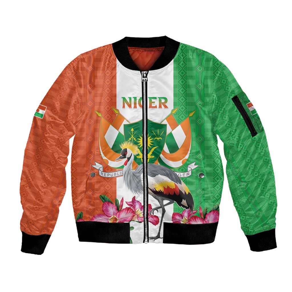 Afro Niger Sannu Sleeve Zip Bomber Jacket Coat Of Arms - African Pattern