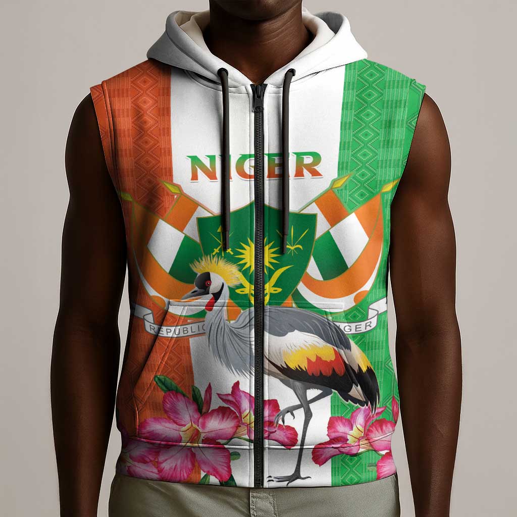 Afro Niger Sannu Sleeveless Zip Hoodie Coat Of Arms - African Pattern - African Pride