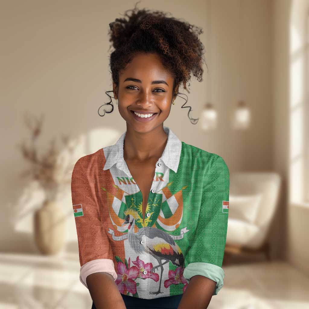 Afro Niger Sannu Women Casual Shirt Coat Of Arms - African Pattern