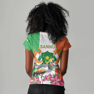 Afro Niger Sannu Women V-Neck T-Shirt Coat Of Arms - African Pattern