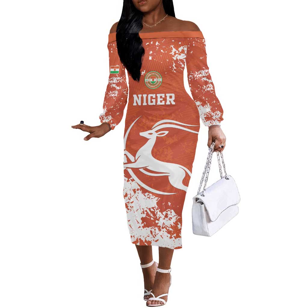 Custom Afro Niger Football Off The Shoulder Long Sleeve Dress We Are Champions