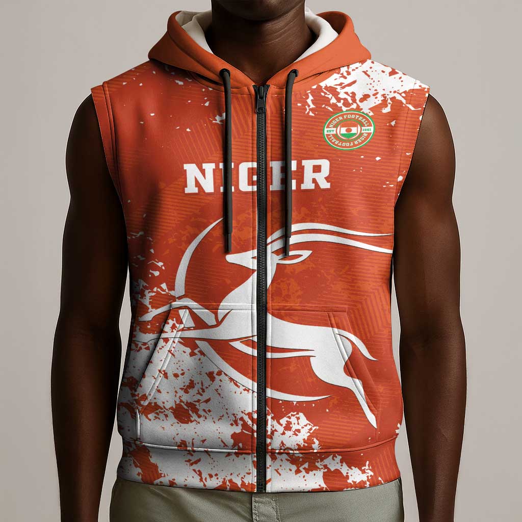 Custom Afro Niger Football Sleeveless Zip Hoodie We Are Champions - African Pride