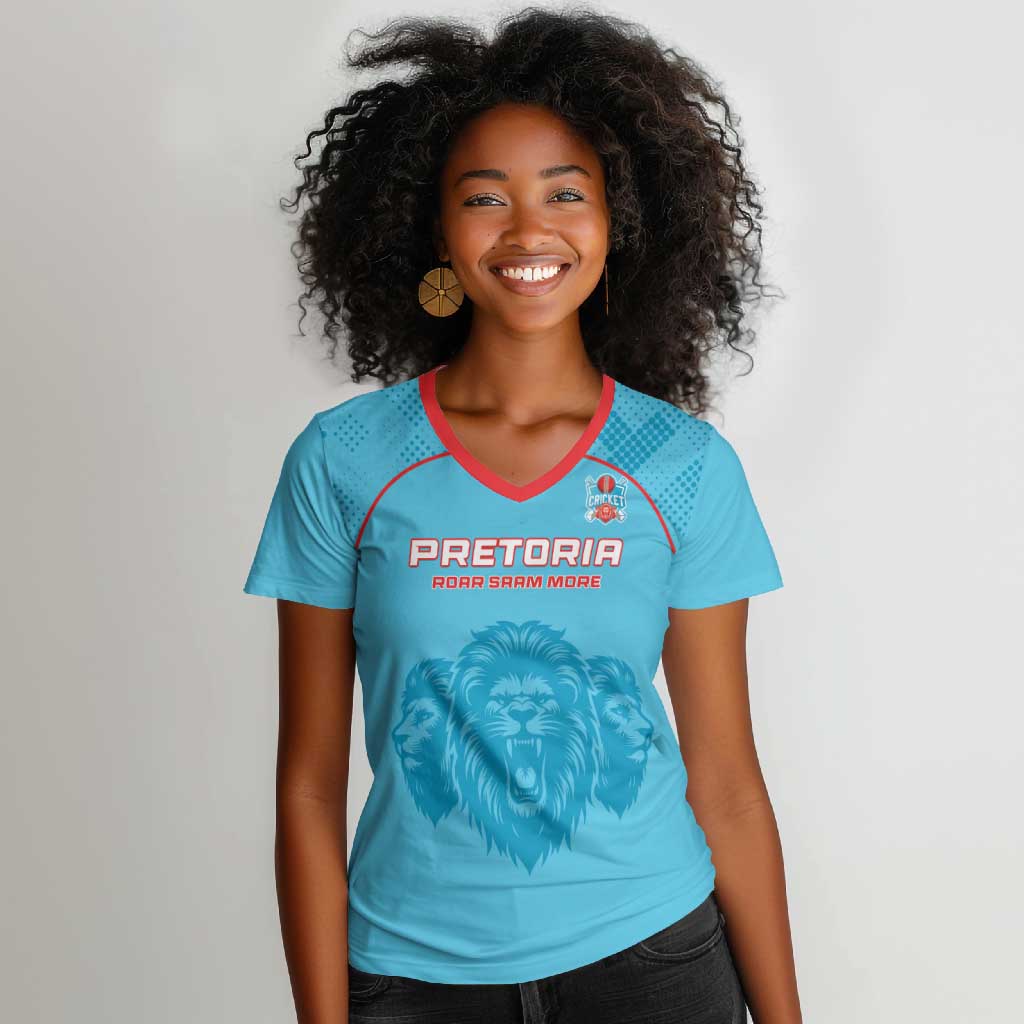 Custom Afro South Africa Cricket Women V-Neck T-Shirt Roar Saam More - This Is Pretoria