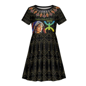 Assegwas Ameggaz Yennayer Kid Short Sleeve Dress Women Amazigh - Berber Pattern