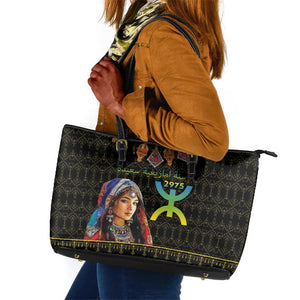 Assegwas Ameggaz Yennayer Leather Tote Bag Women Amazigh - Berber Pattern