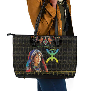 Assegwas Ameggaz Yennayer Leather Tote Bag Women Amazigh - Berber Pattern