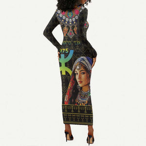 Assegwas Ameggaz Yennayer Long Sleeve Bodycon Dress Women Amazigh - Berber Pattern