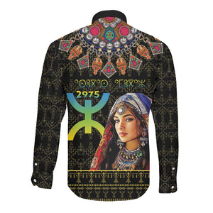 Assegwas Ameggaz Yennayer Long Sleeve Button Shirt Women Amazigh - Berber Pattern