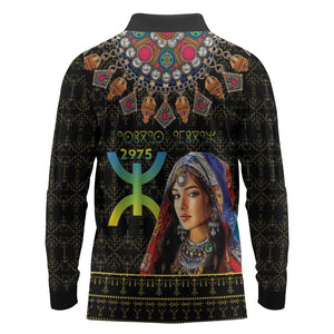 Assegwas Ameggaz Yennayer Long Sleeve Polo Shirt Women Amazigh - Berber Pattern