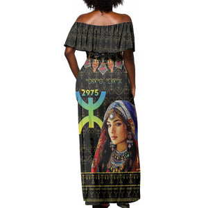 Assegwas Ameggaz Yennayer Off Shoulder Maxi Dress Women Amazigh - Berber Pattern