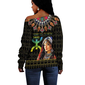 Assegwas Ameggaz Yennayer Off Shoulder Sweater Women Amazigh - Berber Pattern