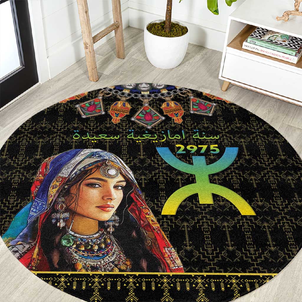 Assegwas Ameggaz Yennayer Round Carpet Women Amazigh - Berber Pattern