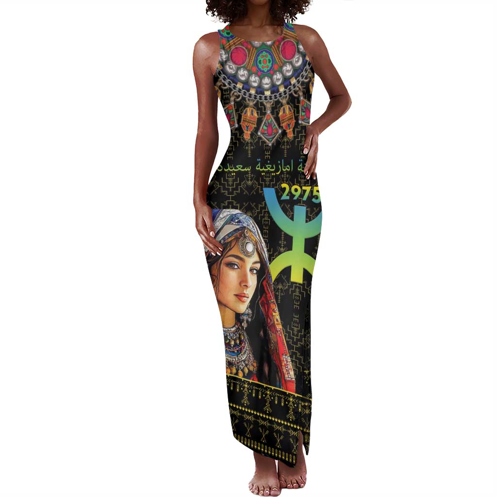 Assegwas Ameggaz Yennayer Tank Maxi Dress Women Amazigh - Berber Pattern