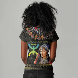 Assegwas Ameggaz Yennayer Women V-Neck T-Shirt Women Amazigh - Berber Pattern