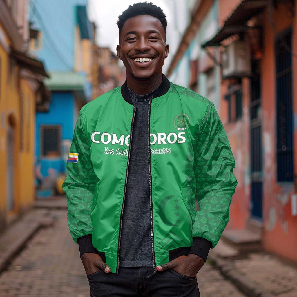 Custom Comoros Football Bomber Jacket Go Champions Green Les Coelacantes - African Pride