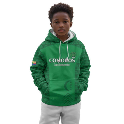 Custom Comoros Football Kid Hoodie Go Champions Green Les Coelacantes - African Pride