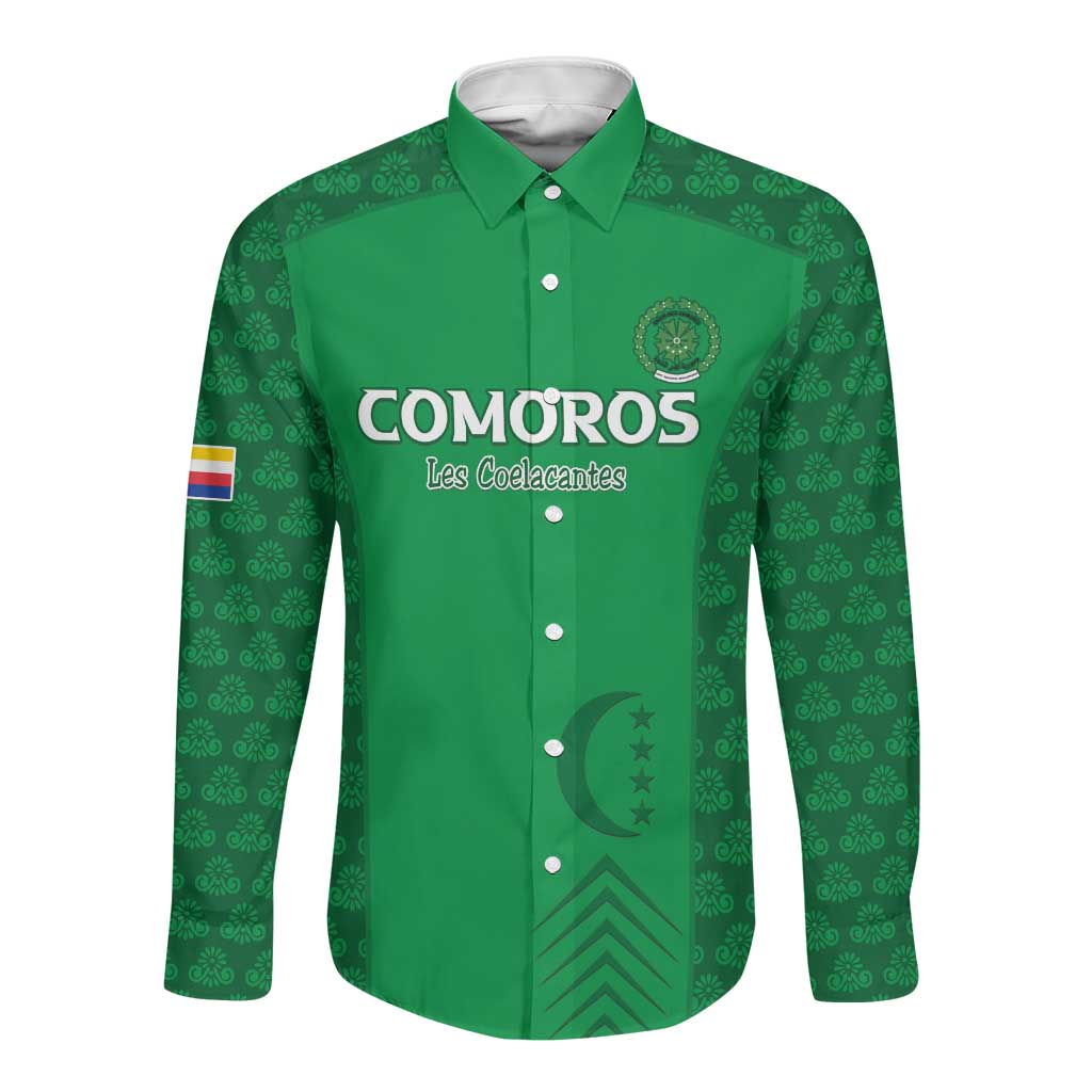 Custom Comoros Football Long Sleeve Button Shirt Go Champions Green Les Coelacantes - African Pride